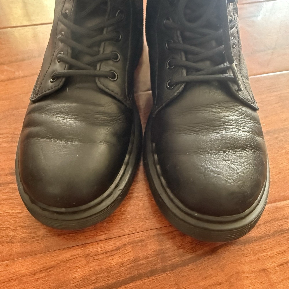 Dr. Martens 1460 Leather Lace Up Boots Kids Size 3 Womens Size 5 Black Side Zip - Picture 7 of 11